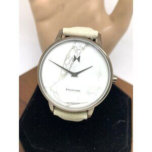 MVMT Women's Watch Boulevard Quartz White Gray Marble Dial Leather Band 38mm